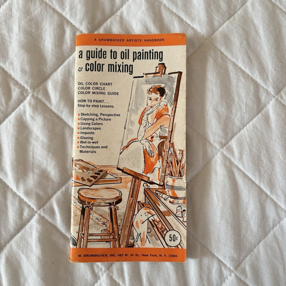 Vintage 60s Grumbacher Handbook Guide to Oil Painting & Color Mixing 1962 Orange